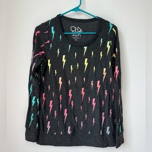 Chaser Rainbow Ombre Lightning Bolt Long Sleeve Pullover Sweater Top Medium